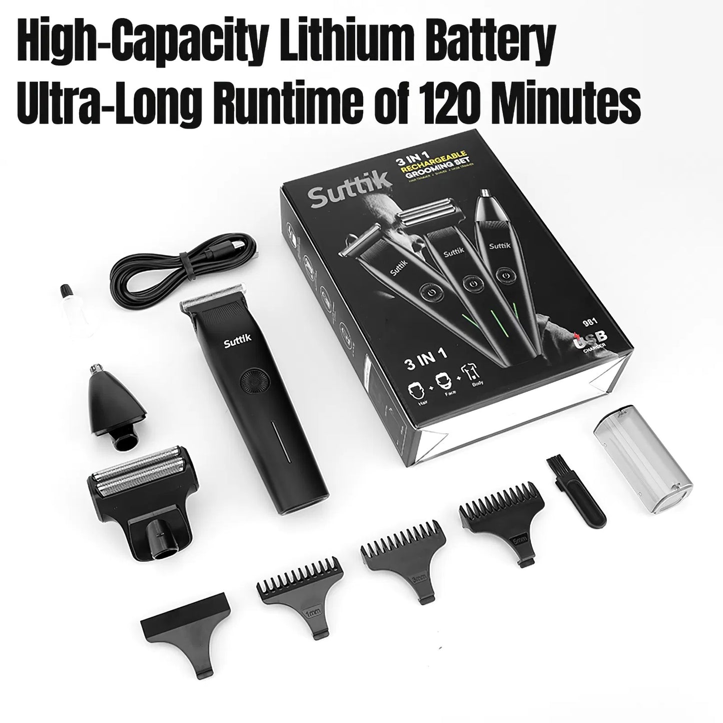 Beard Trimmer 3 In 1 Hair Clippers & Men’s Grooming Kit – Face, Nose, Ear Hair Trimmer with Adjustable Guards