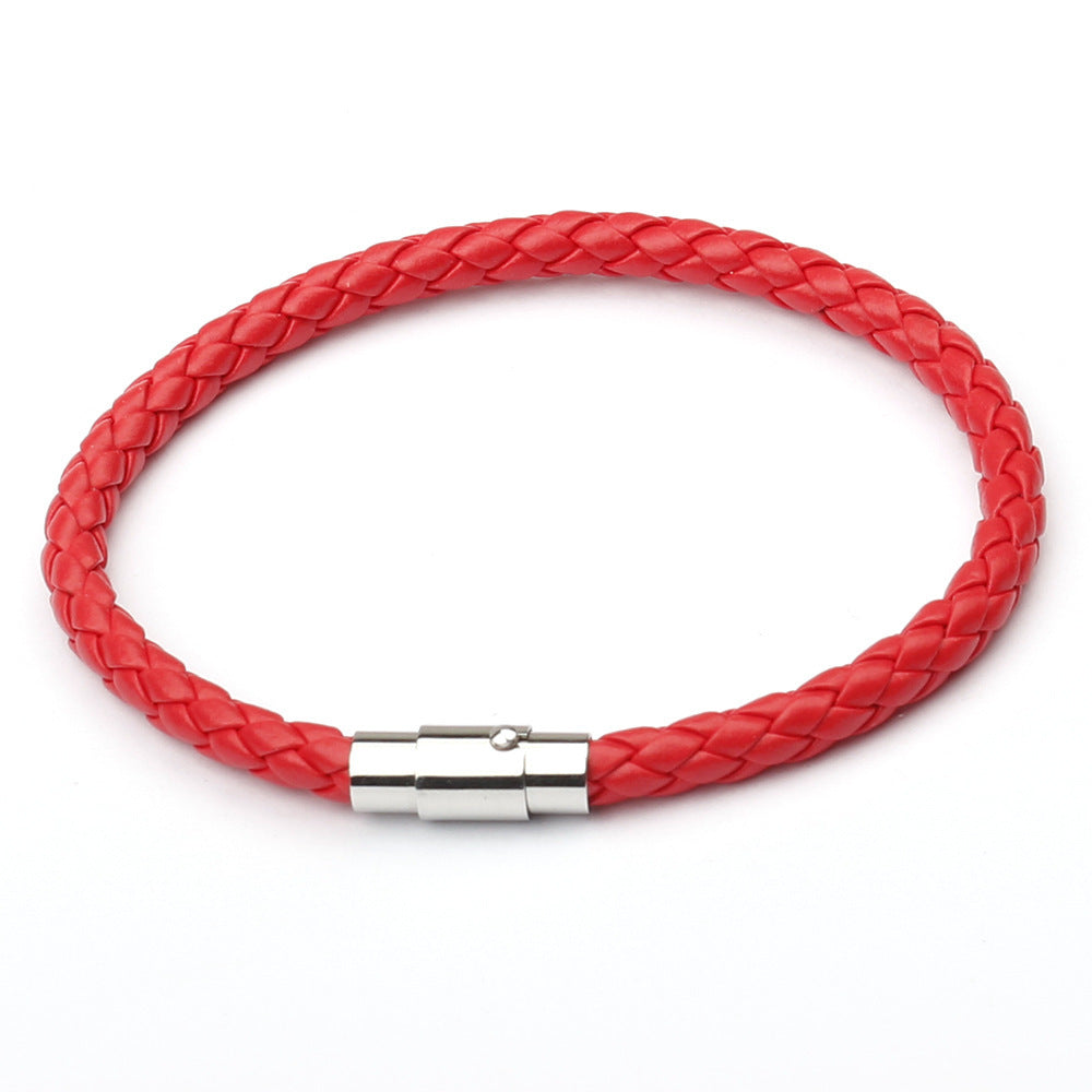 Magnetic Men’s 6-Cord Leather Braided Bracelet – Unisex Fashion with Silver Magnetic Clasp