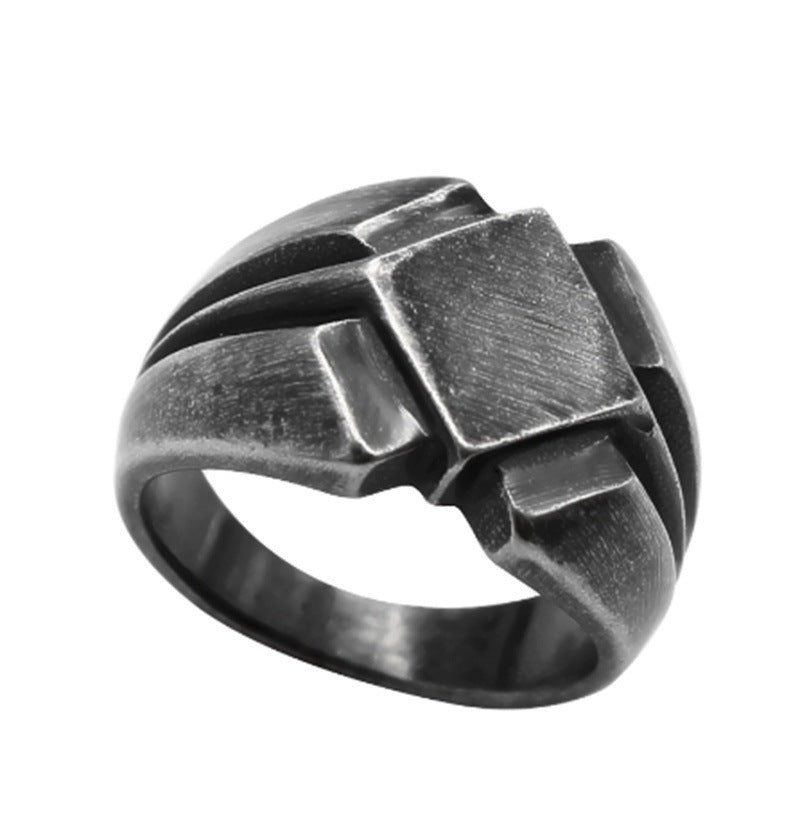 Men’s Fashion Casual Vintage Punk Finger Ring – Geometric Alloy Band in Black or Silver