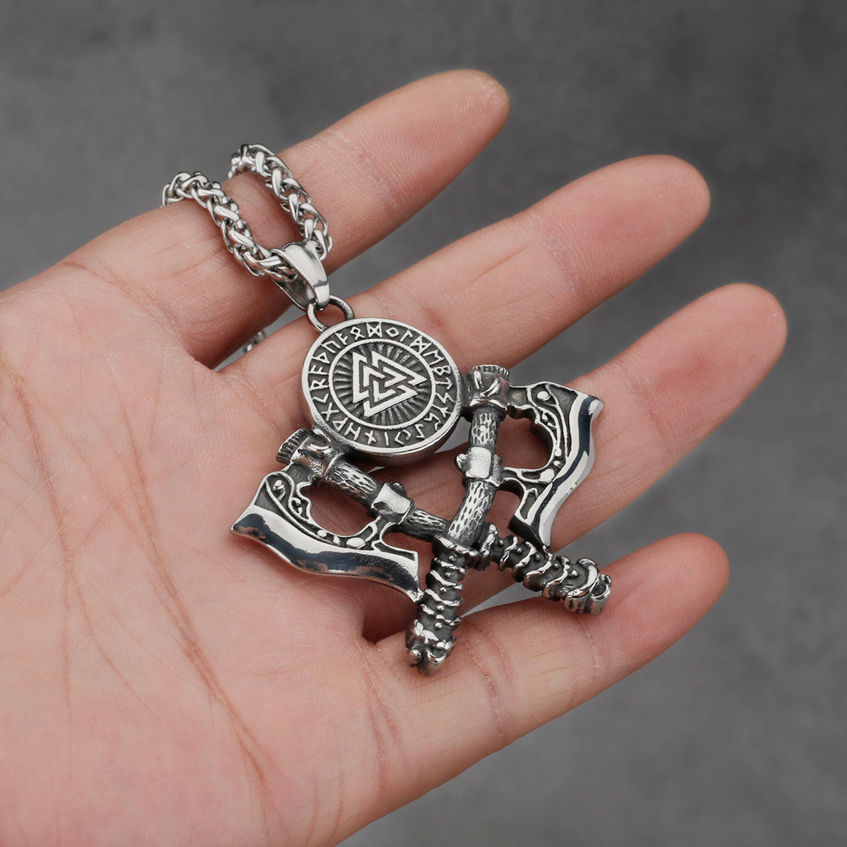 Men’s Double Axe Pendant Necklace – Stainless Steel Viking Style Titanium Steel Jewelry