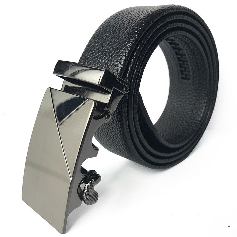 Men’s Microfiber Leather Belt – Scratch-Resistant, Lychee Pattern with Automatic Buckle