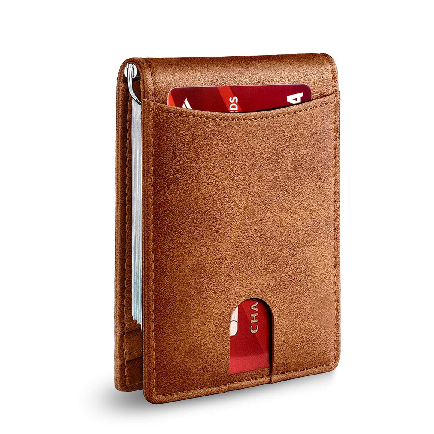 Men’s Anti‑Theft RFID Blocking US Dollar Clip Leather Card Holder – Carbon Fiber Black
