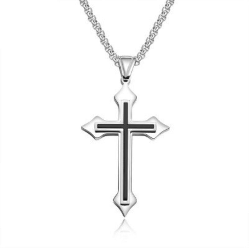 Men’s Stainless Steel Cross Pendant Necklace – Geometric Unisex Design with Modern Details