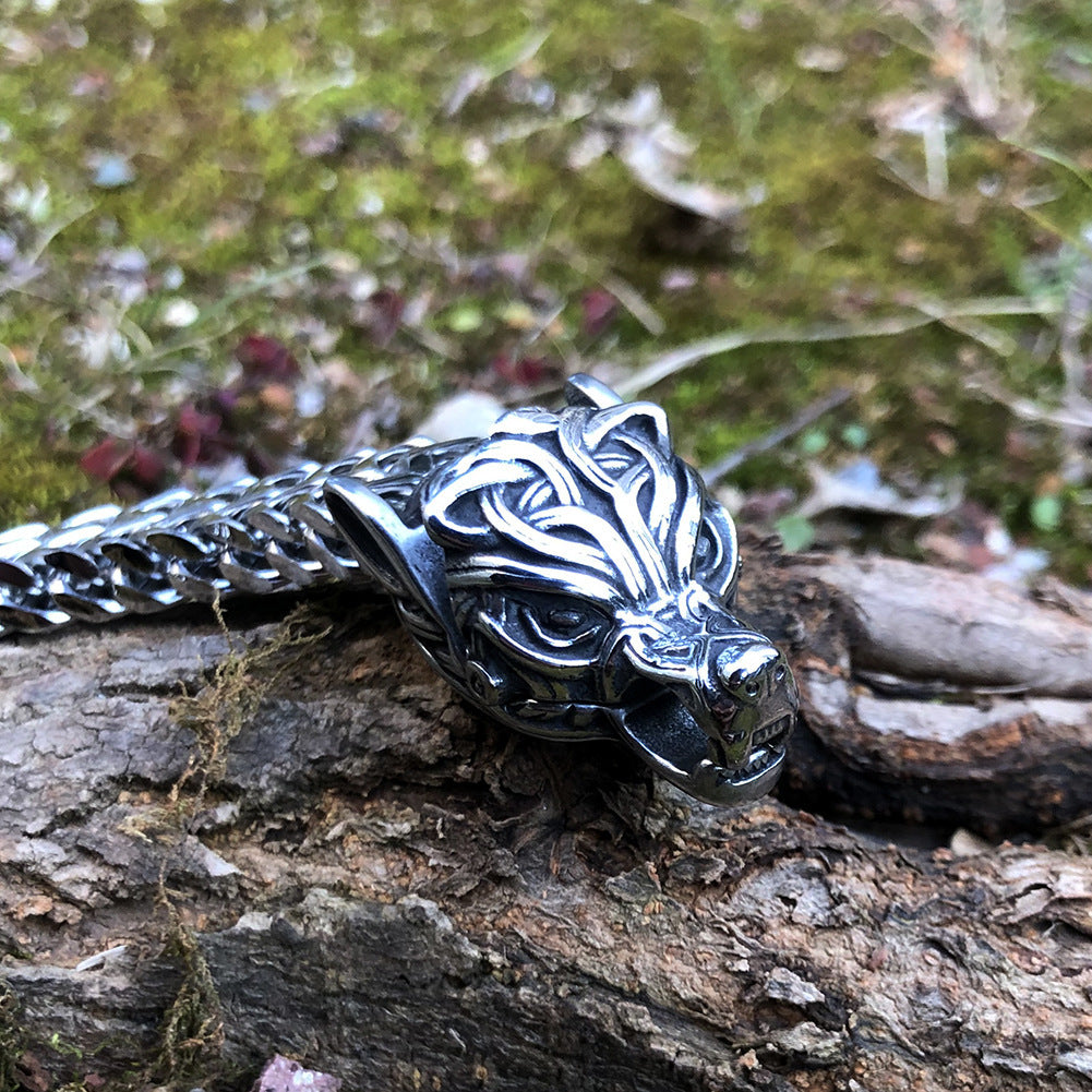 Men’s Vintage Fashion Titanium Steel Viking Bracelet – Electroplated Silver Norse-Inspired Design
