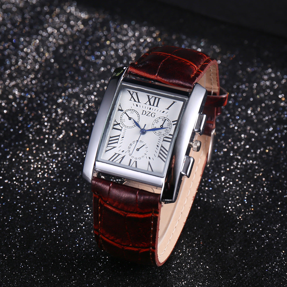 Men’s Roman Scale Three-Eyes Square Belt Watch – Classic and Stylish Timepiece