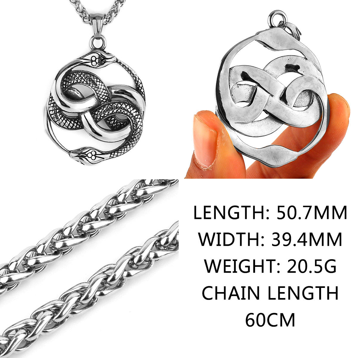 Men’s Fashion Double Snake Staff Pendant Necklace – Titanium Steel Electroplated Jewelry in Gold or Steel