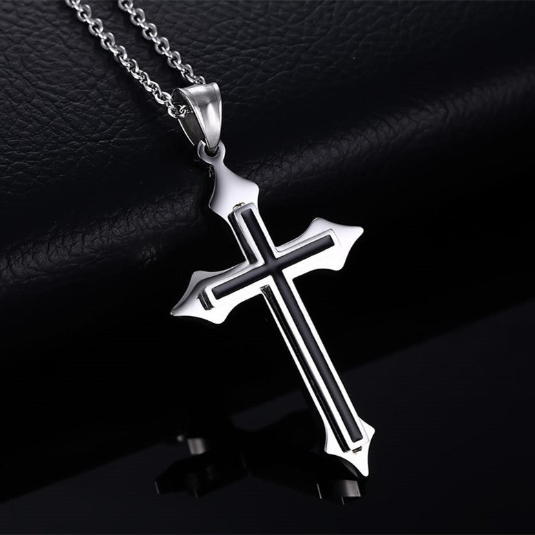 Men’s Stainless Steel Cross Pendant Necklace – Geometric Unisex Design with Modern Details