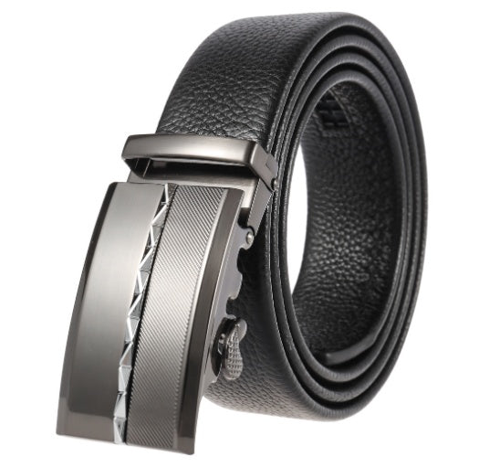 Men’s Automatic Buckle Belt – Split Leather Business Belt with Alloy Buckle (110–130 cm)