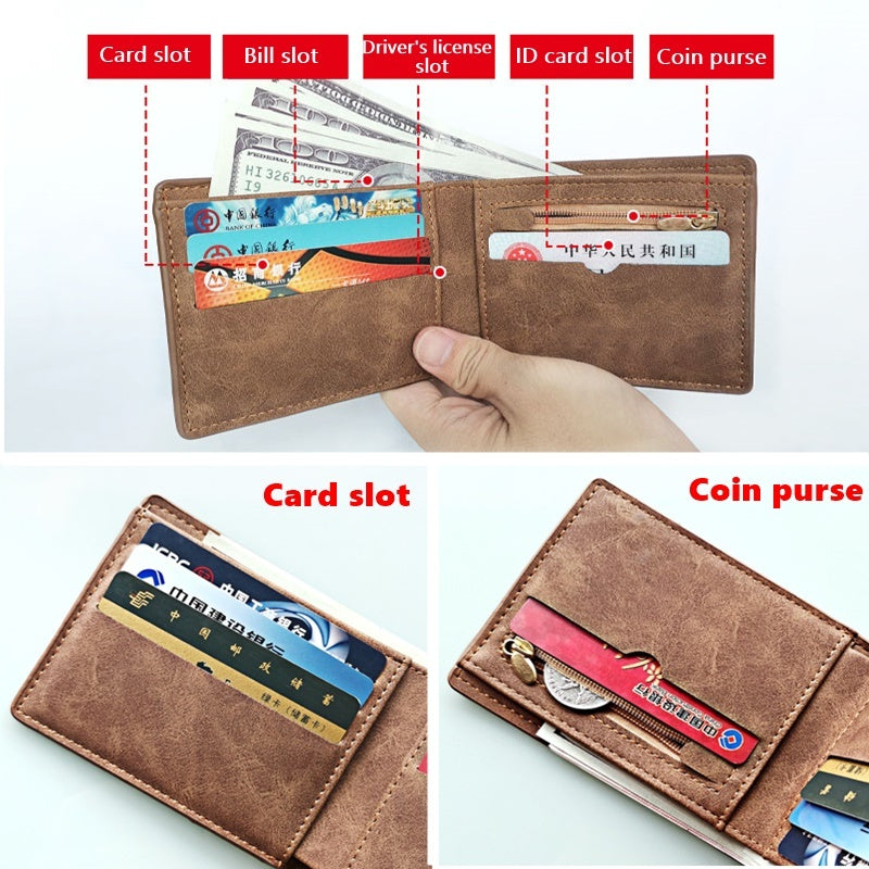 Men’s Fashion Slim Wallet – Compact Solid Short Purse