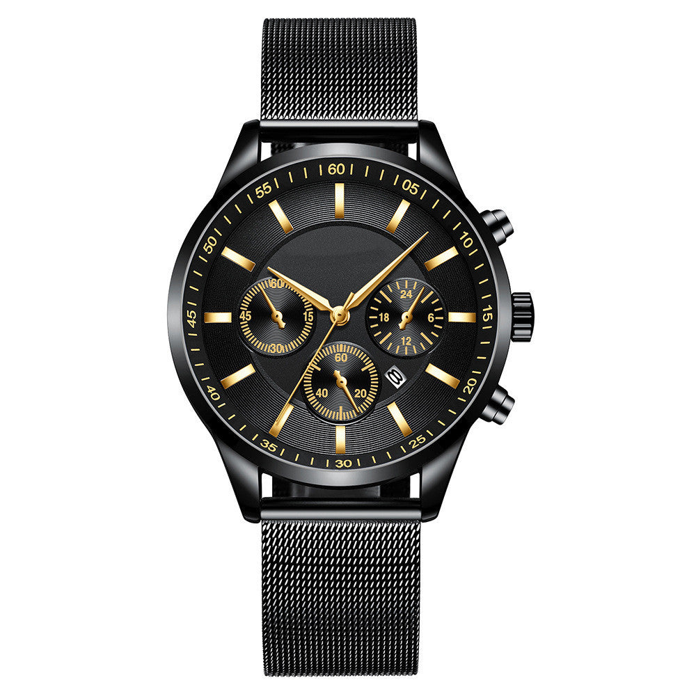 Men’s Waterproof Mesh Strap Quartz Watch – Casual Fashion Calendar Watch with Mineral Glass Lens