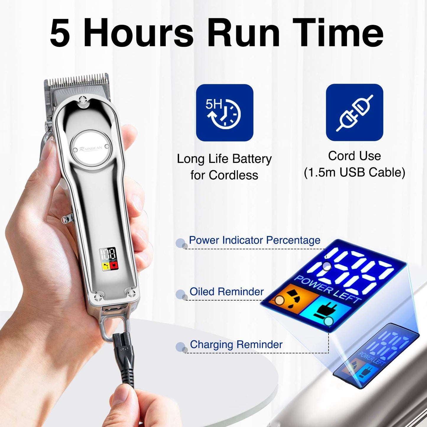 Men Hair Trimmer 3 in 1 – IPX7 Waterproof Cordless Beard & Hair Clipper with LED Display & USB Rechargeable