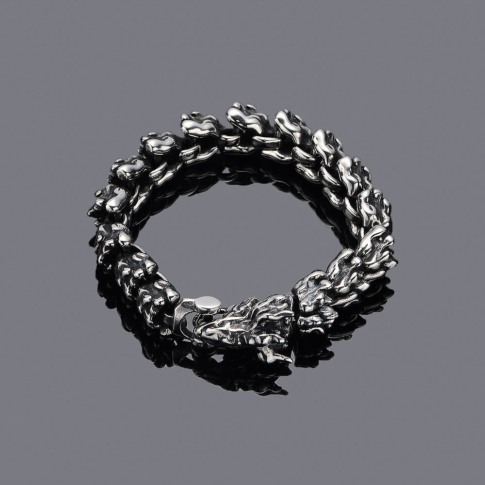 Men’s Fashion Vintage Dominant Dragon Head Bracelet – Bold Titanium Steel Design