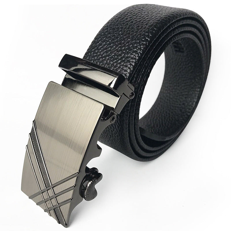Men’s Microfiber Leather Belt – Scratch-Resistant, Lychee Pattern with Automatic Buckle