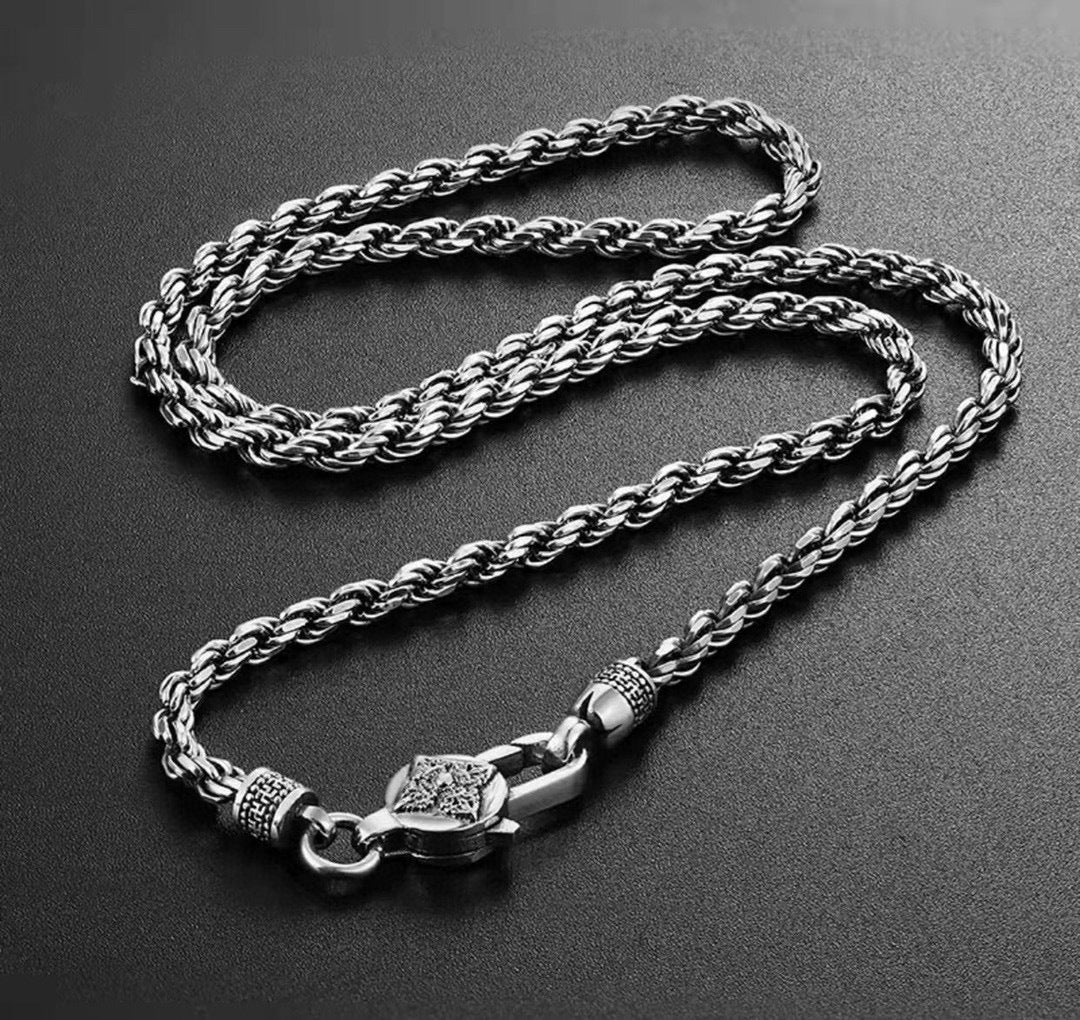 Men’s Fashion Simple Vintage Six Character Necklace – Geometric Silver Pendant in Multiple Lengths