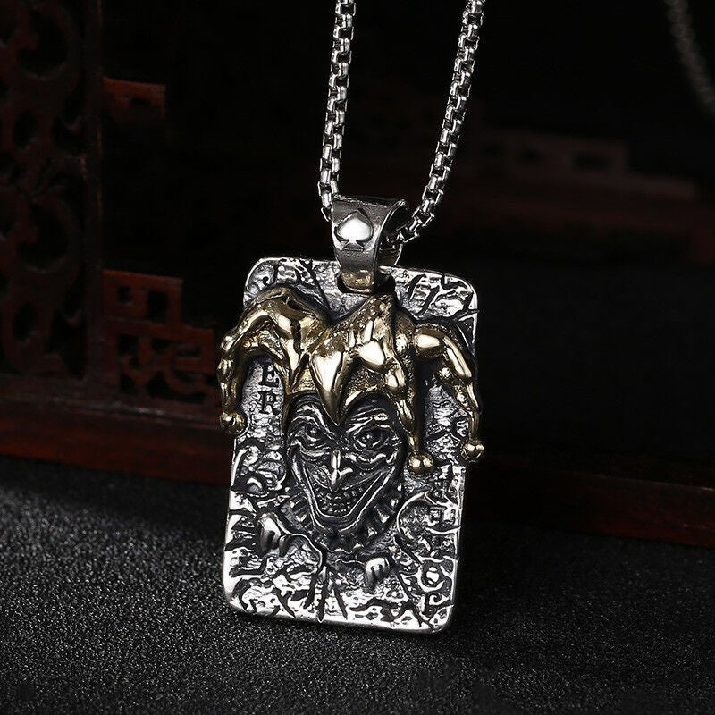 Vintage Poker Clown Pendant Necklace for Men – Retro Alloy Jewelry with Optional Chains