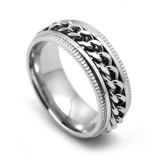 Men’s Stainless Steel Spinner Ring – Cool Fidget Band with Floral Design