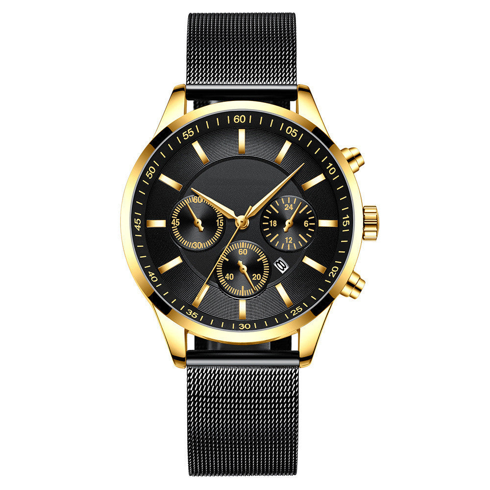 Men’s Waterproof Mesh Strap Quartz Watch – Casual Fashion Calendar Watch with Mineral Glass Lens