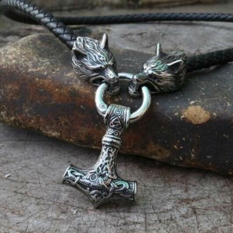 Mens Fashion Leather Necklace with Hammer Shape Pendant