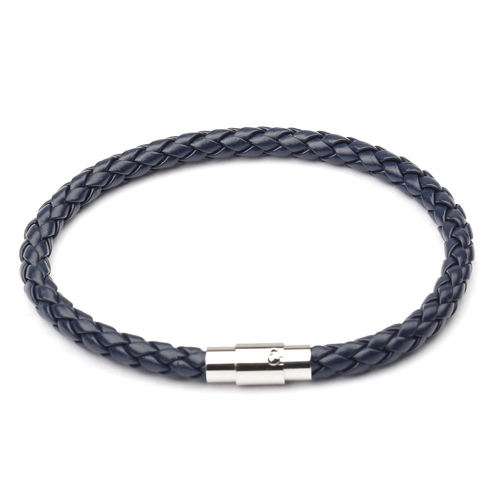Magnetic Men’s 6-Cord Leather Braided Bracelet – Unisex Fashion with Silver Magnetic Clasp