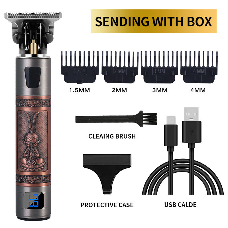 USB Electric Hair Clippers – Rechargeable Titanium Shaver & Beard Trimmer with LCD Display Options