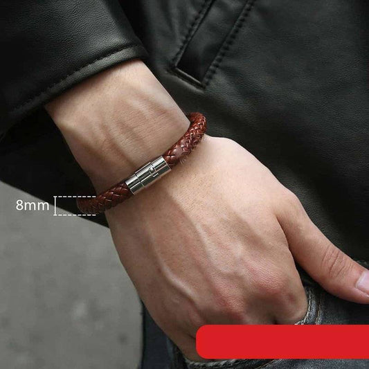 Men’s & Women’s Leather Braided Bracelet – Handwoven Street Style in Black or Brown