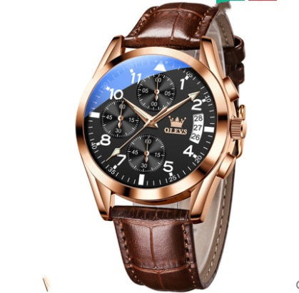 OLEVS Luxury Men’s Waterproof Quartz Watch – Luminous Dial with Leather Strap & Lifetime Warranty Options