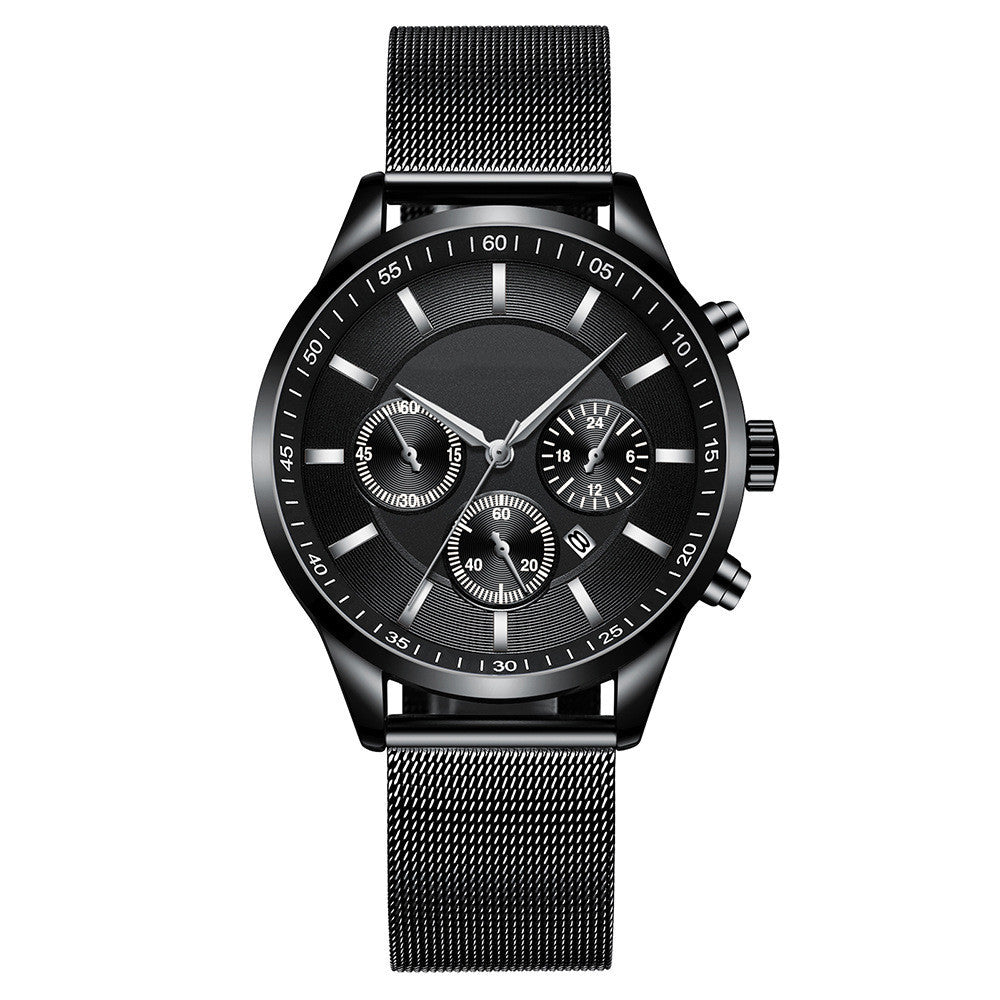 Men’s Waterproof Mesh Strap Quartz Watch – Casual Fashion Calendar Watch with Mineral Glass Lens