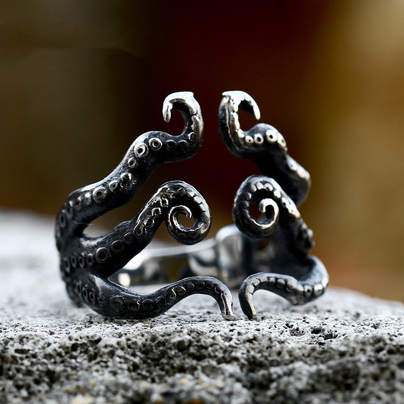 Men’s Fashion Personalized Squid Whiskers Stainless Steel Ring – Bold Nautical-Inspired Statement