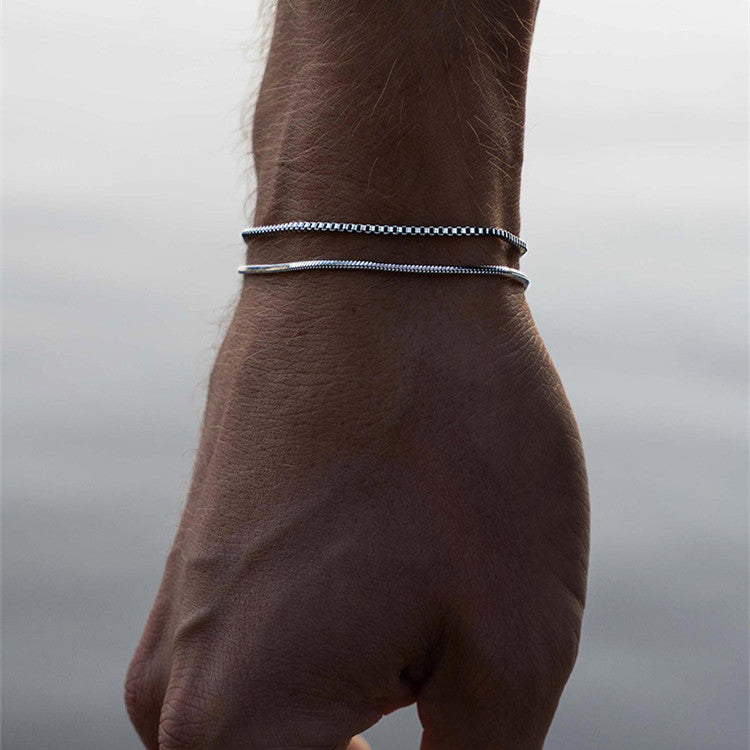Men’s Fashion Sterling Silver Snake Bone Bracelet – Minimalist Electroplated Chain in White Gold or Gold