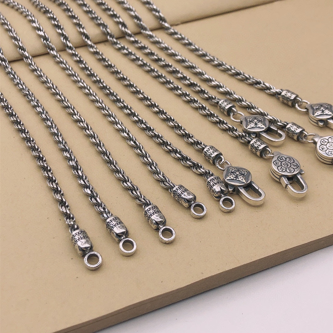 Men’s Fashion Simple Vintage Six Character Necklace – Geometric Silver Pendant in Multiple Lengths