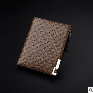Men’s Short Business Wallet – Embossed PU Leather Plaid Design