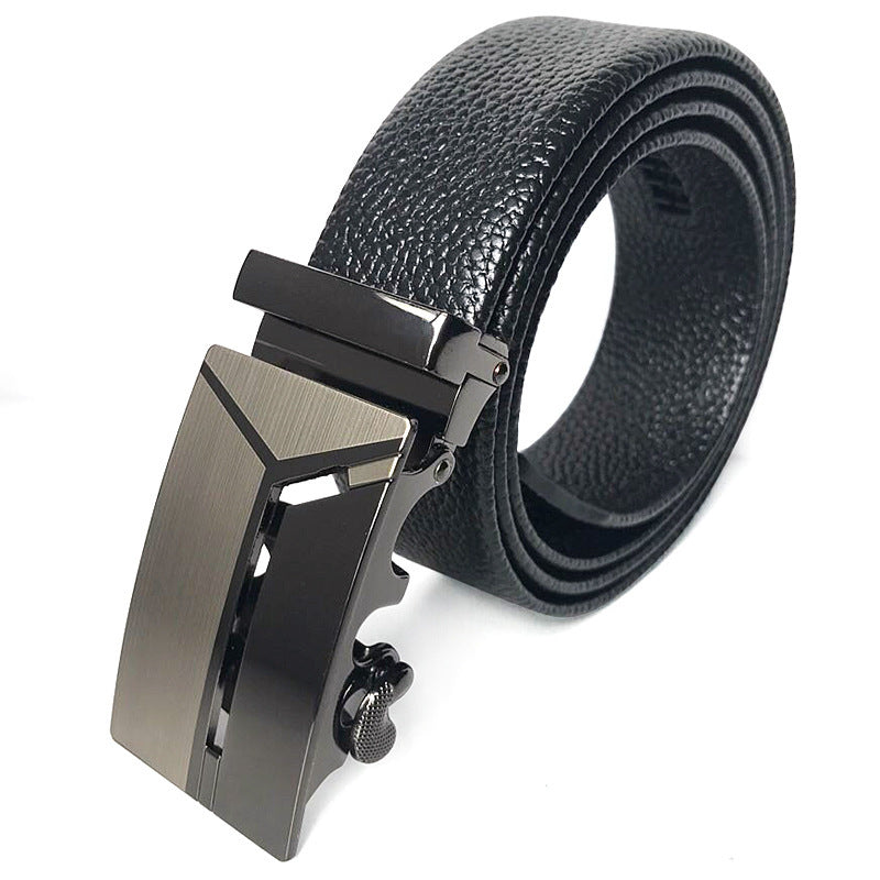 Men’s Microfiber Leather Belt – Scratch-Resistant, Lychee Pattern with Automatic Buckle