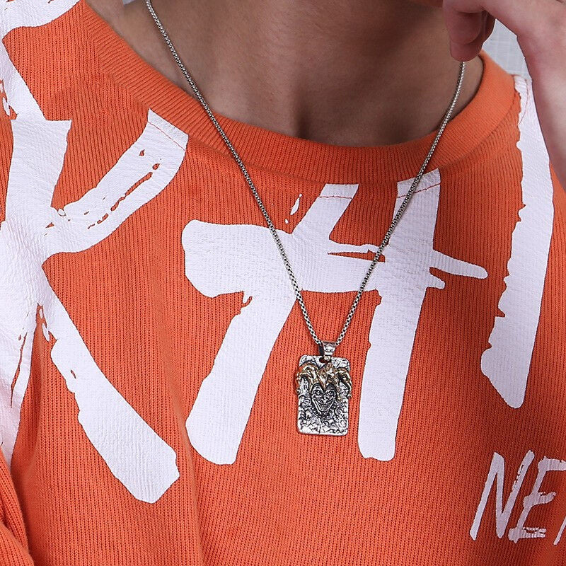 Vintage Poker Clown Pendant Necklace for Men – Retro Alloy Jewelry with Optional Chains