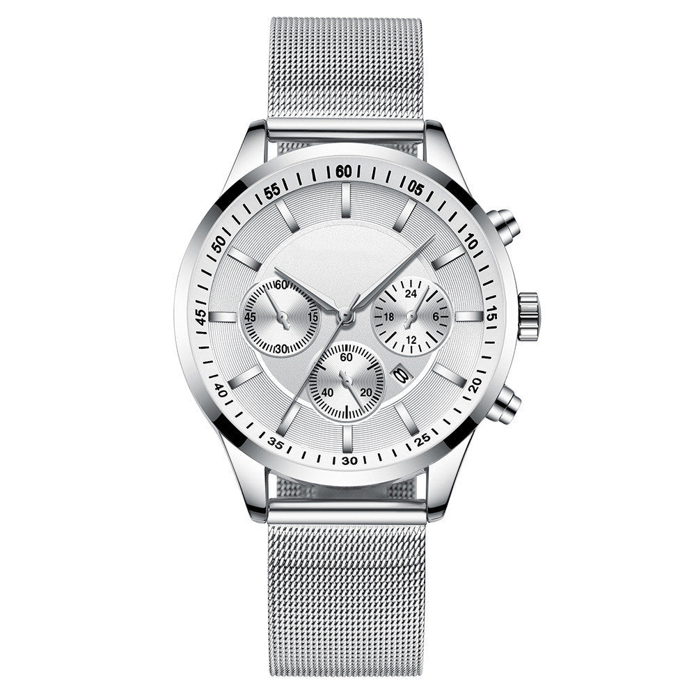 Men’s Waterproof Mesh Strap Quartz Watch – Casual Fashion Calendar Watch with Mineral Glass Lens