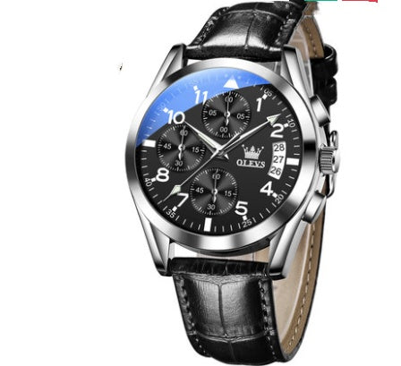 OLEVS Luxury Men’s Waterproof Quartz Watch – Luminous Dial with Leather Strap & Lifetime Warranty Options
