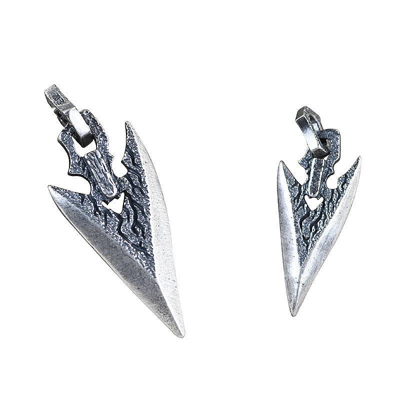 Men’s Vintage Silver Weapon Pendant Necklace – Geometric Electroplated Chain with Stone Accent