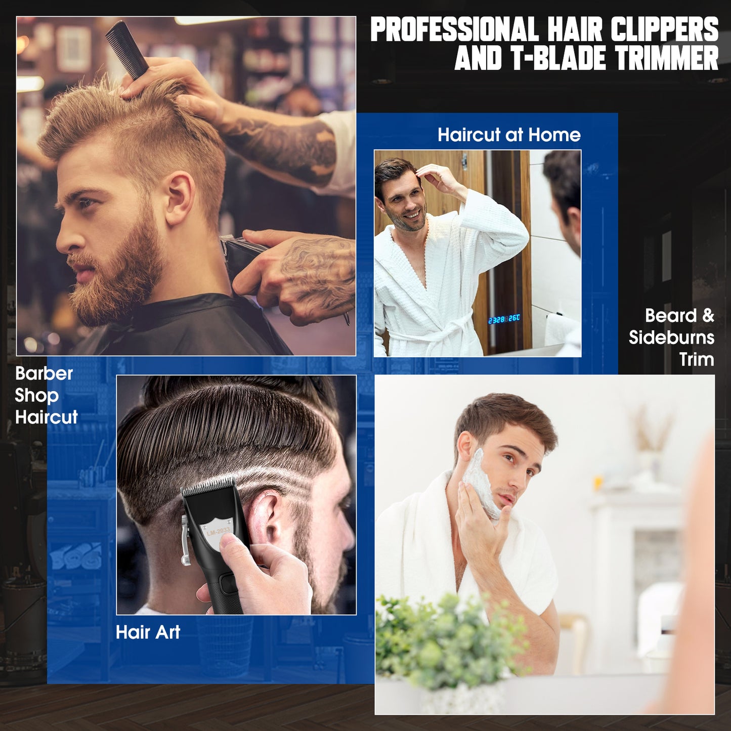Professional Cordless Hair Clippers for Men – Barber Clippers & Beard Trimmer